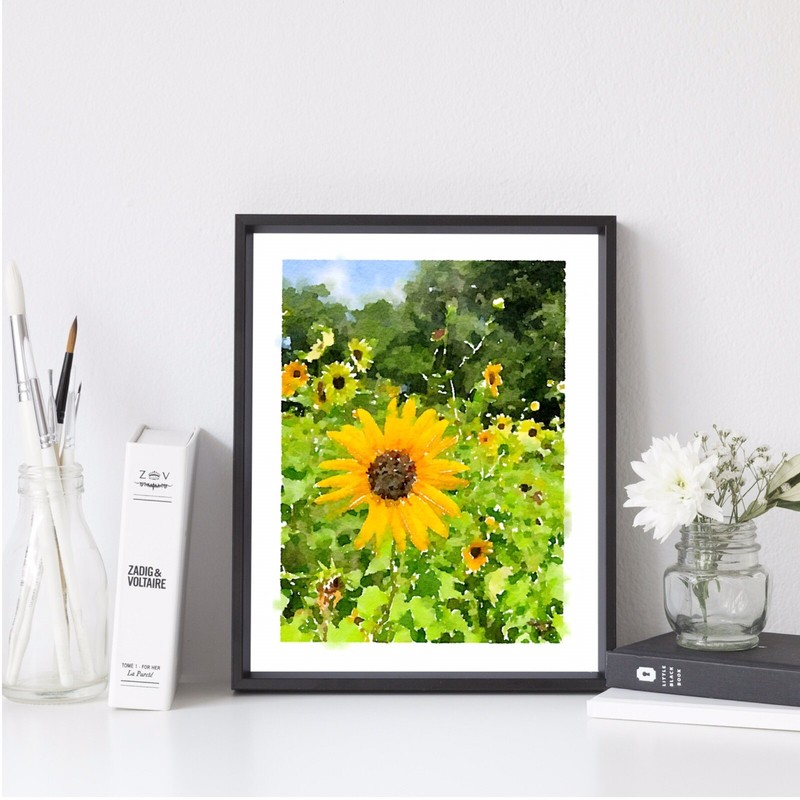 ACEO ATC Art Card Watercolor Print Signed Floral Sunflowers Flower Garden gallery