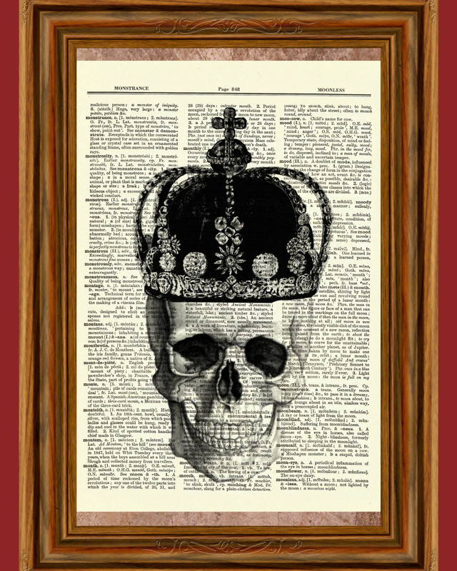 Gothic Skull Crown Dictionary Art Print Picture Poster Goth Halloween Skeleton