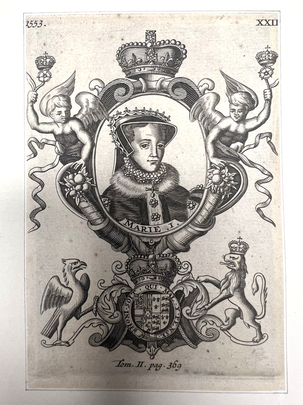 Portrait of Mary I of England– 17-18th Century Antique Engraved Book Plate