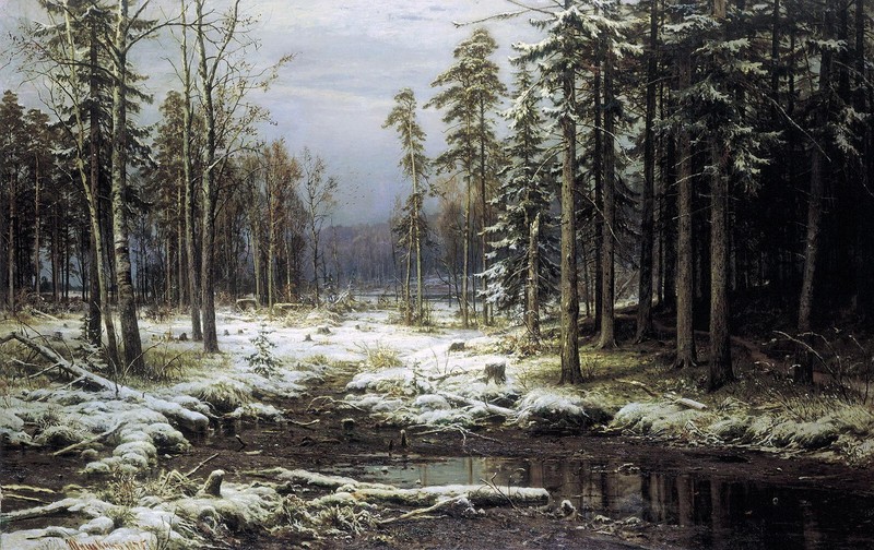 Ivan Shishkin First Snow 1875 Russian Forest in Winter Fine Art Print 17″ x 22″