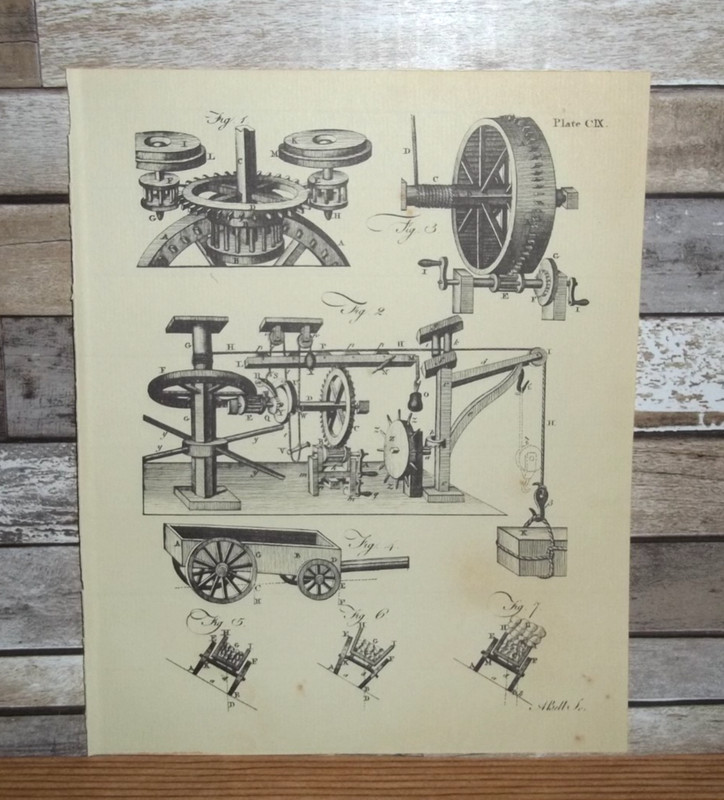 Antique Engraving Print Mechanics Mill #2 18th-19th Century Andrew Bell Original