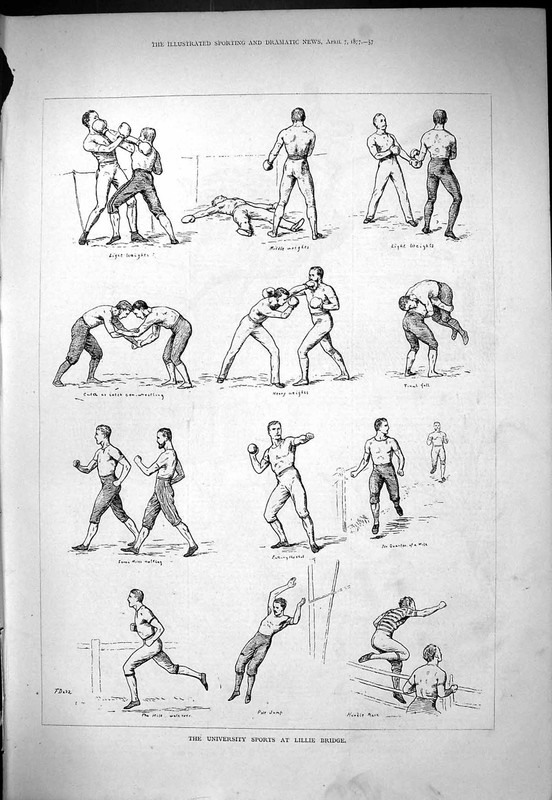Old 1877 University Sport Lillie Bridge Boxing Running Hurdle Race Po Victorian