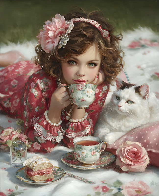 8×10 Girl with Cat Art Print – 702745772