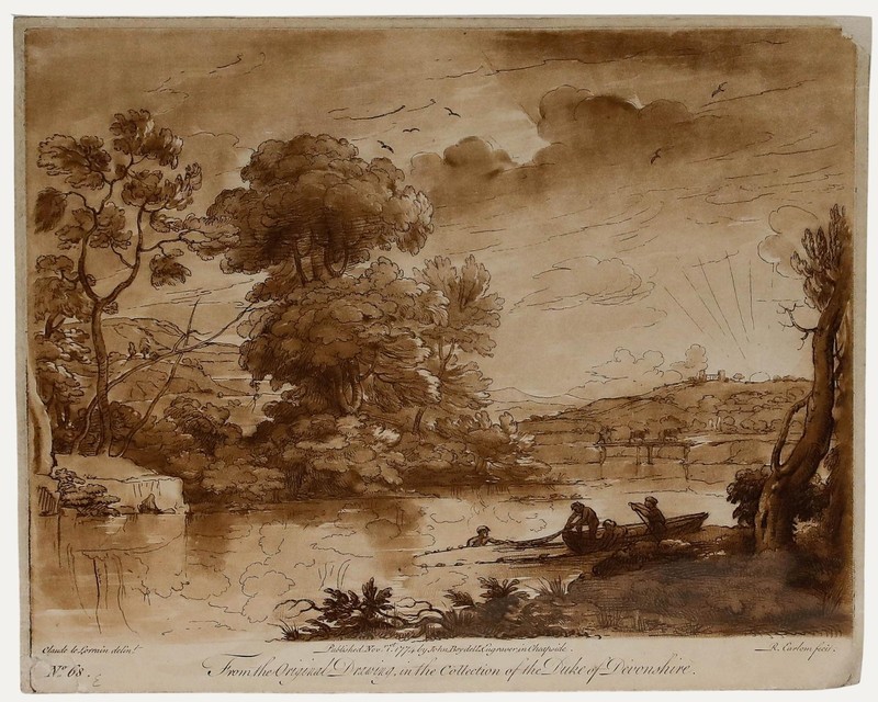 Richard Earlom after Claude Lorrain – 1774 Etching, Fishermen at Sunset