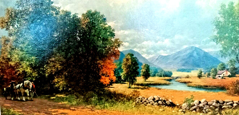 E. Thomas Art Painting 1960’s Lithograph Textured Print 12″ X 24″ Landscape
