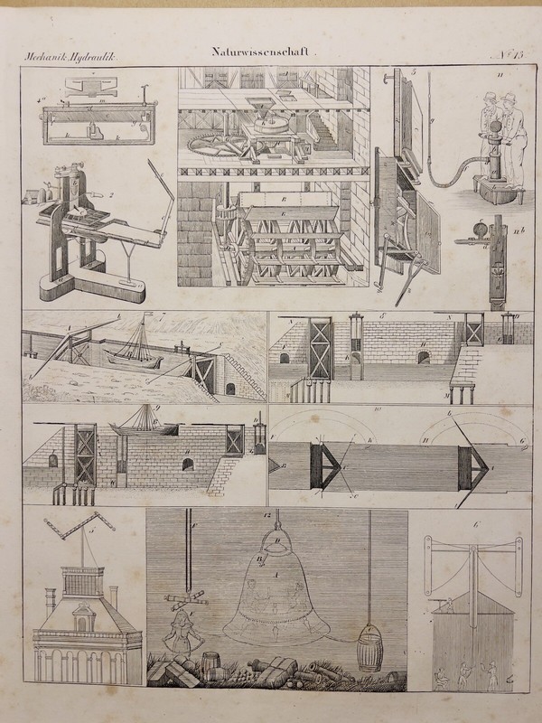ANTIQUARIAN LITHOGRAPH 1833 PHYSICS EXPERIMENT LABORATORY MECHANICS HYDRAULICS