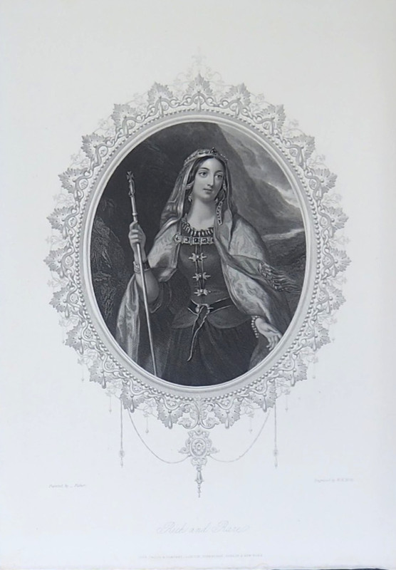 Medieval Irish Woman Ireland Antique Art Print Steel Engraving 1853