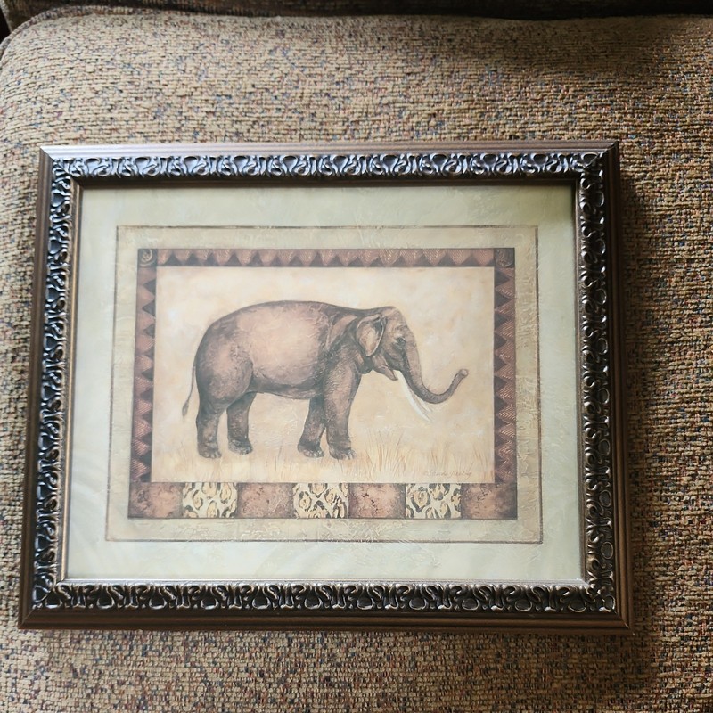 Global Gladding Elephant Framed Art Work Print Animal Africa Size 11.5"x9.5"