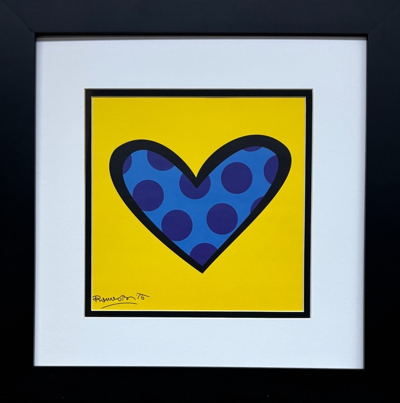Romero Britto «Bee Bop Love» Custom FRAMED ART PRINT Polka Dot Heart NEW