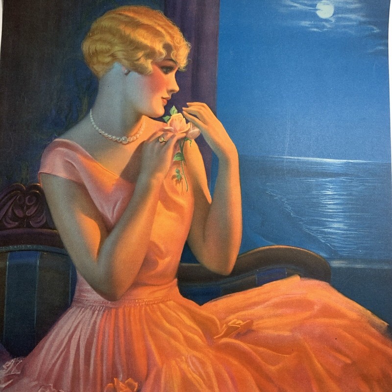 Original Pin Up Flapper Girl Art Print Pin Up Moonlight Pressler 1930 Art Deco