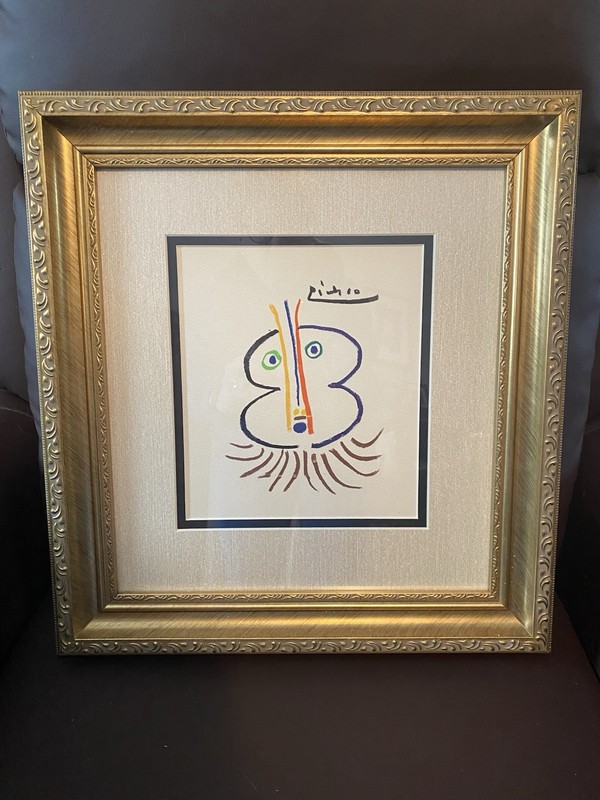 Pablo Picasso Limited Edition Color Lithograph Face Print Matted & Framed