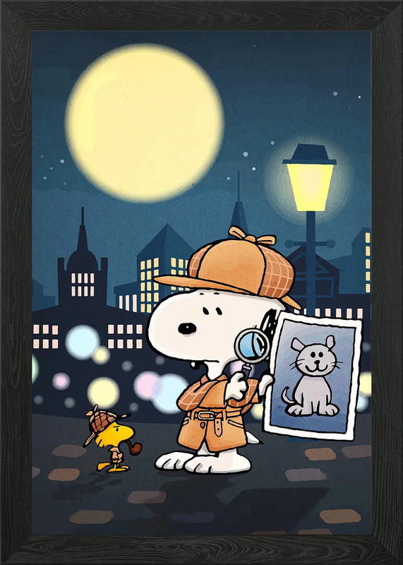 Snoopy and Woodstock as Detectives Framed Wall Art Poster Canvas Print Picture