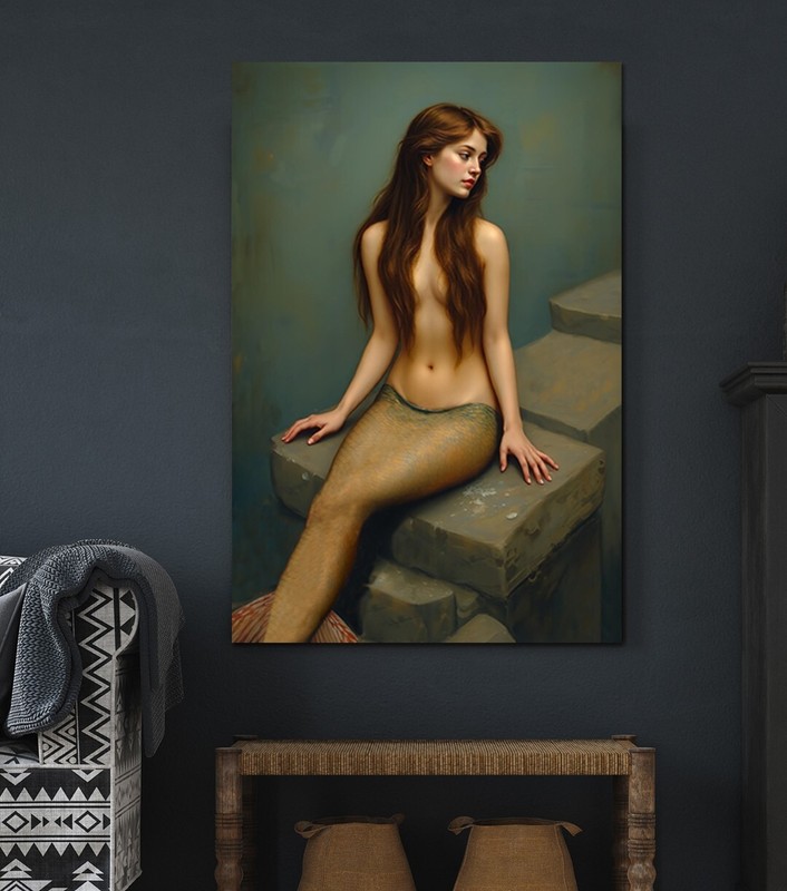 Mermaid inspired John William Waterhouse art mounted canvas print gallery