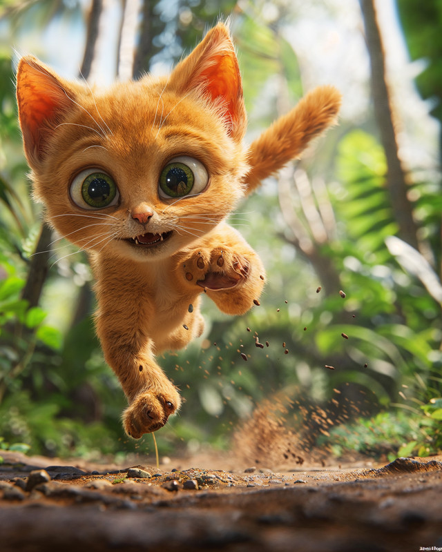 8×10 Art Print Forest Kitten Running – 21700881