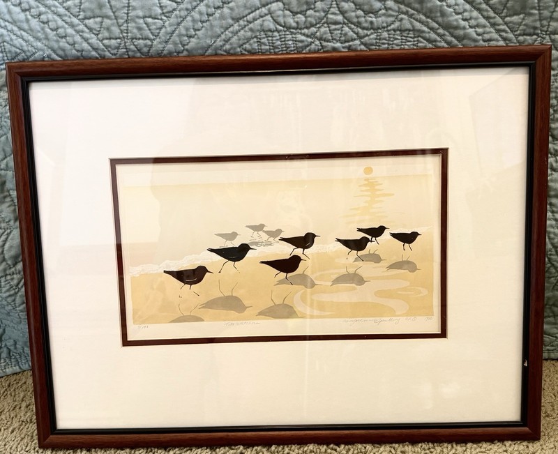 LE 3/102 1982 Serigraph Tide Watchers Birds On Beach Nancy Spaulding Print 20×15