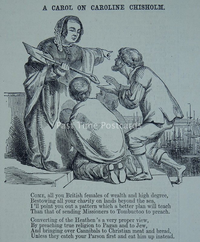 A CAROL ON CAROLINE CHISHOLM The emigrants friend, Original 1853 Victorian Print