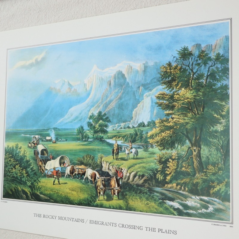 Currier & Ives Vtg Print Rocky Mountains Emigrants Crossing The Plains Art Decor
