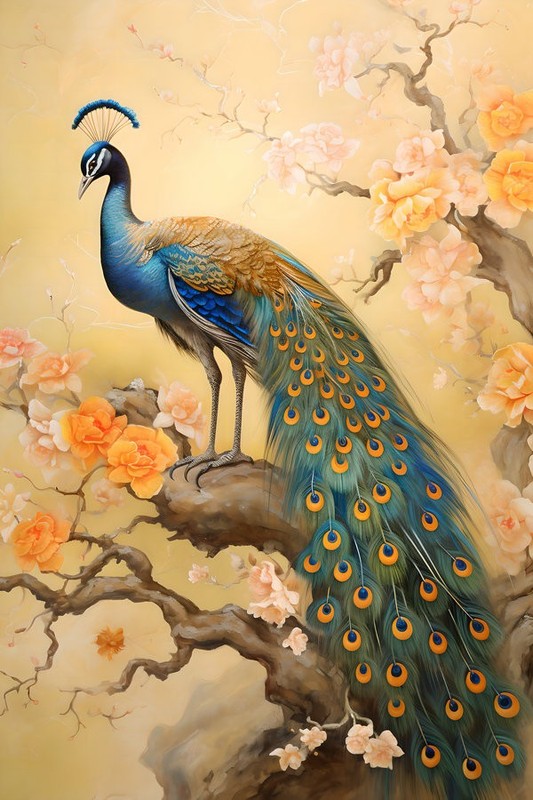 Vintage Animals Peacock Flower Painting Home Decor Wall Art Printed On Canvas 28