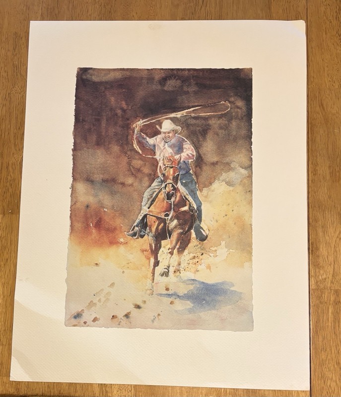 Cowboy on Horseback Western Print Portrait on Paper Unframed Single Piece