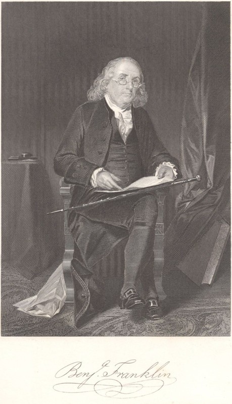 Benjamin Franklin - Founding Father Original 1862 Engraving Alonzo Chappel