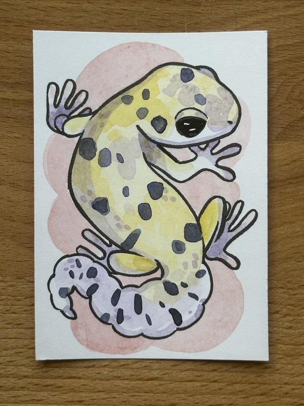 ACEO Original Leopard Gecko Lizard, Miniature Art Card, SundropArts gallery
