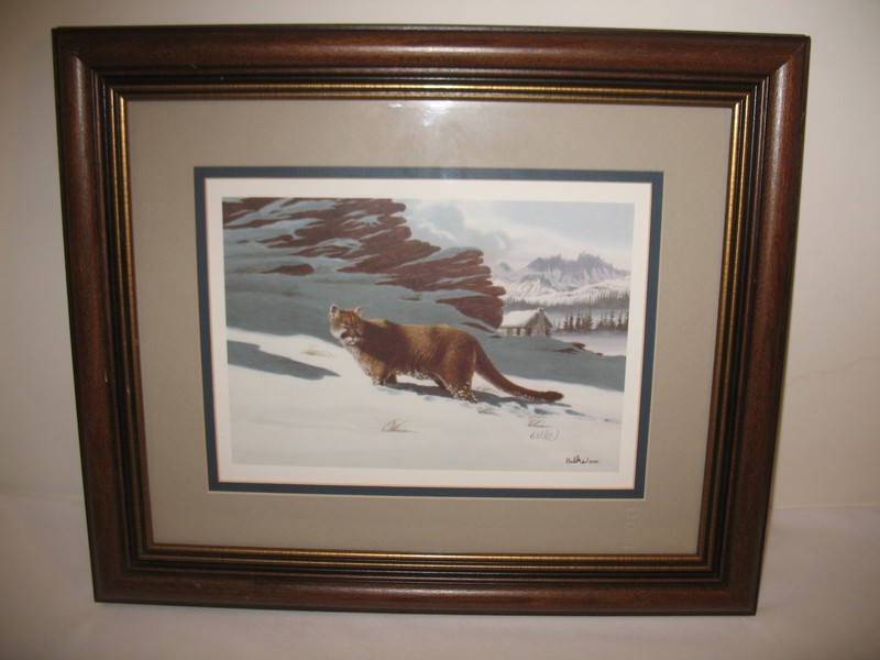 Dan Balke Signed Framed Mountain Lion Print 1991 Matted Art Wildlife Artist gallery