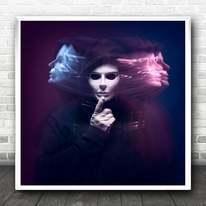 Auto portrait Black outfit Blue Red Purple Mask Blur Square Wall Art Print