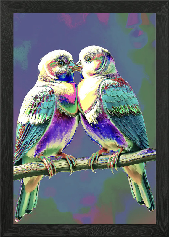 Romantic Love Birds on a Branch Framed Wall Art Poster Canvas Print Picture