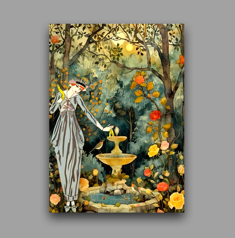 ACEO Artist Trading Card 2.5×3.5 Miniature Art Print Fantasy Night Garden Scene