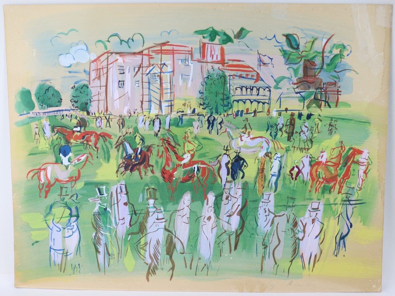 1950 Roaul Dufy hand colored silkscreen print Ascot 18.5″x24.5″