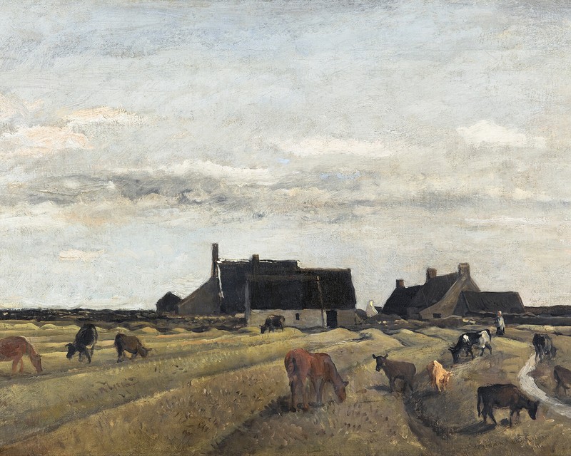 1800s Farm Landscape Vintage Painting Giclee Print on Fine Art Paper