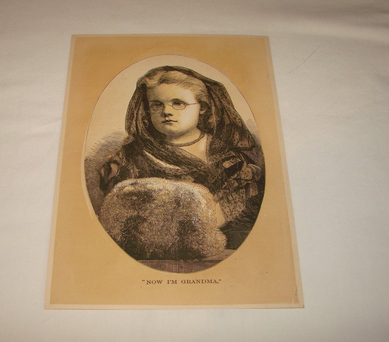 1880 magazine engraving ~ LITTLE GIRL, ‘Now I’m Grandma’