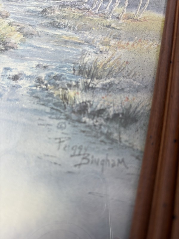 Peggy Bingham Signed Landscape Print Framed Aspen River Scene 20x10 Wall Art gallery