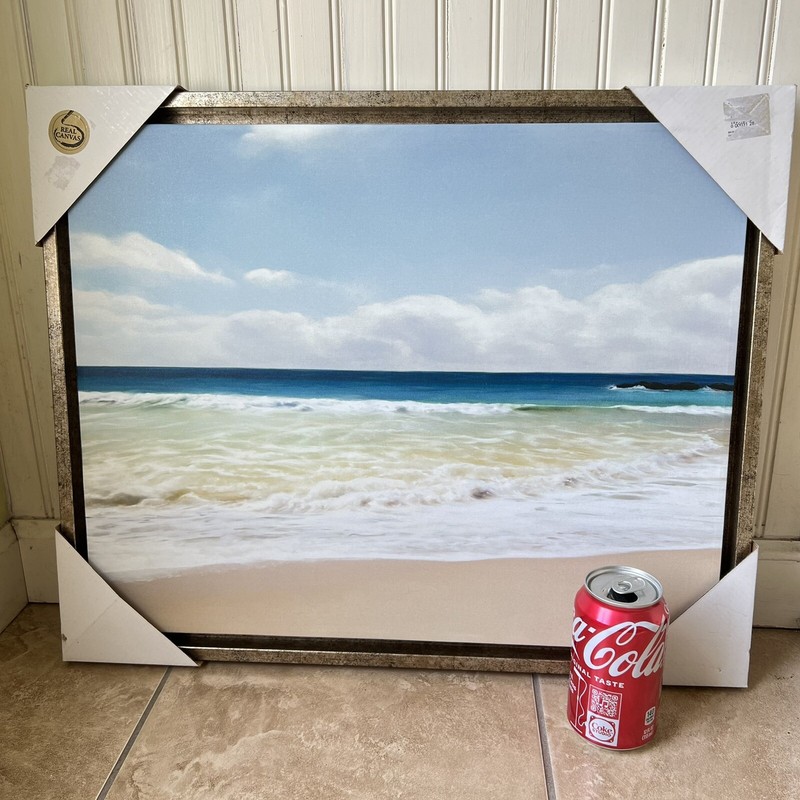 Ocean Beach Print on Canvas in Gold Wood Floater Frame 22 X 18” gallery