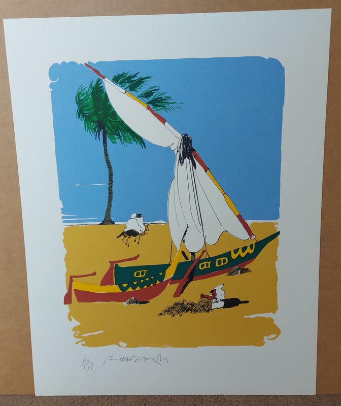 Paul Hogarth Signed Limited Edition Screen Print Nile Delta Fishing Boats