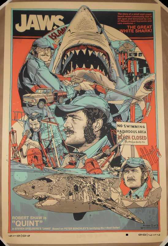 Jaws Tyler Stout Quint Screen Print Movie Poster Regular #/300 Steven Spielberg