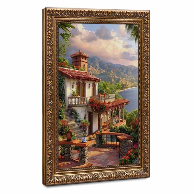 Mediterranean Villa Seascape Canvas Oil Paintings Reproduction