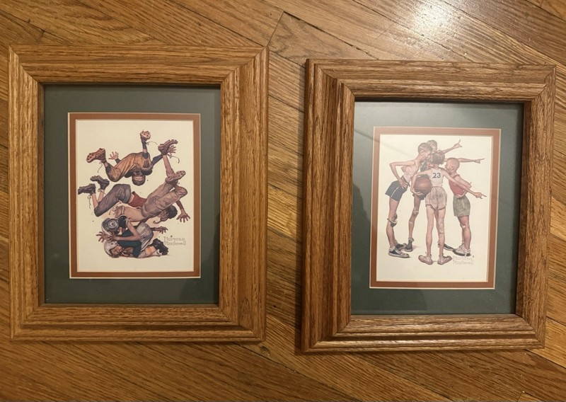 2 Vintage Pro Framed Norman Rockwell Sports Prints w/ Boys Oh Yeah & First Down