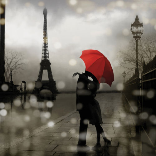 Paris Romance by Kate Carrigan Art Print Eiffel Tower Kiss Romantic Poster 28×28