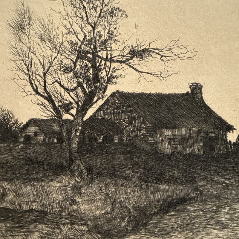 Vintage Antique 1890 Landscape Etching Pencil Signed Remarque Proof Archival Mat