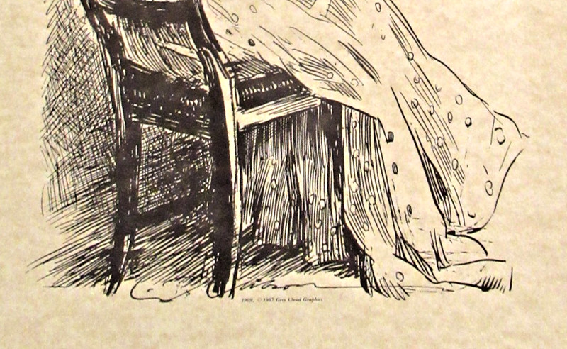 "THE WALL FLOWER" ~ (GIBSON GIRL) ~ ** 1909 PEN-AND-INK SKETCH - (11" X 14") ** gallery