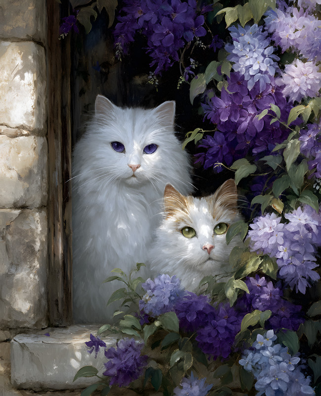 8×10 Cat and a Kitten Sitting in Window Art Print – 630594552