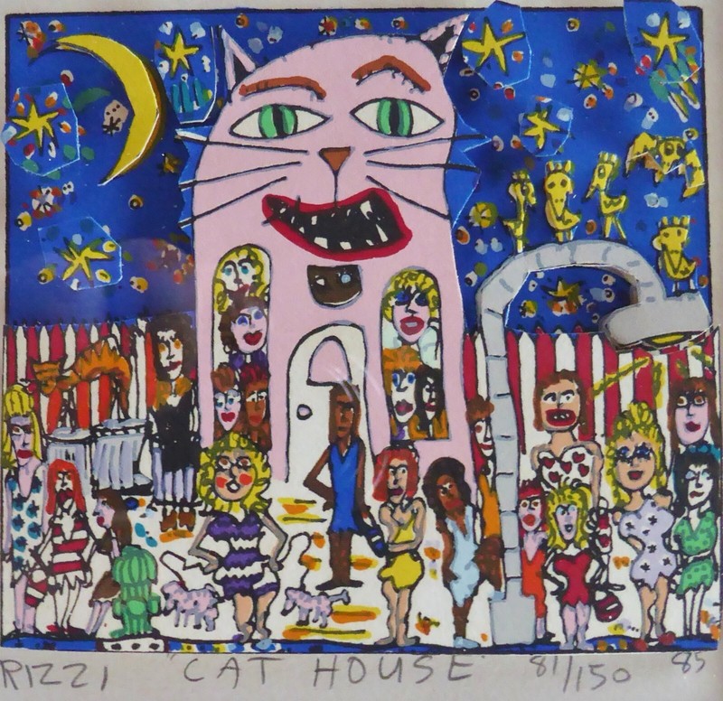 James Rizzi CAT HOUSE 1985 Hand Signed Vintage 3-D Serigraph Framed Pop Art