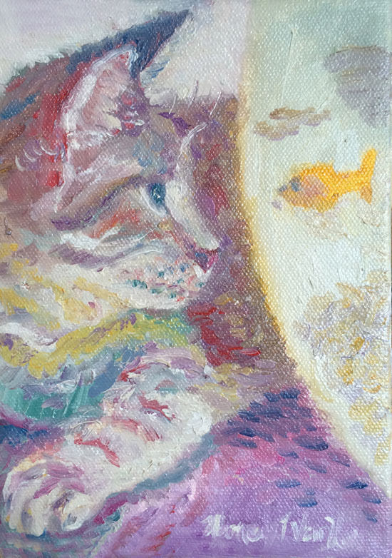 Cat, Goldfish, Bowl, Limited Edition Print