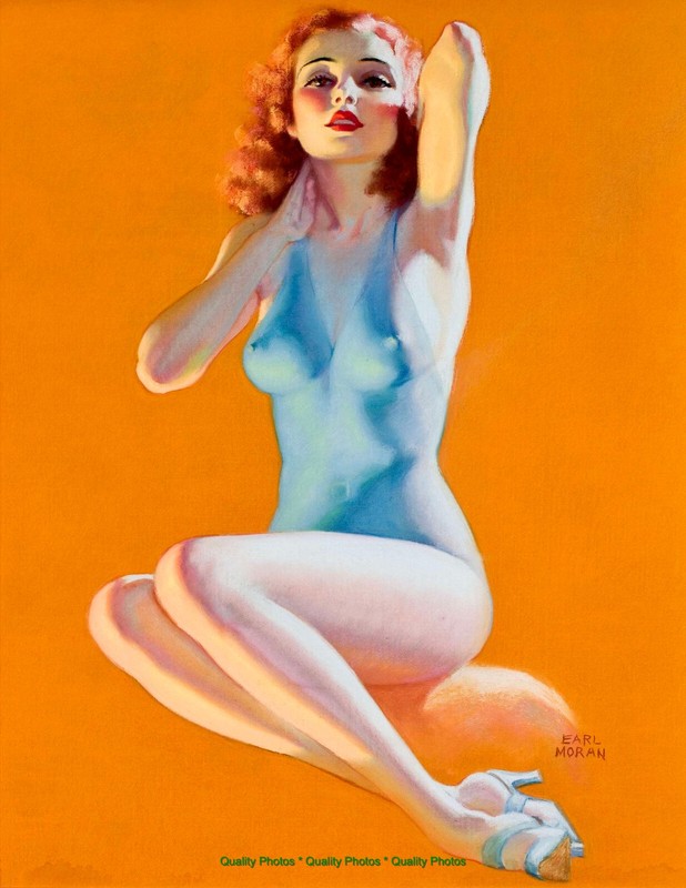 Woman in Blue Bathing Suit and Shoes 8.5×11″ Photo Print Earl Moran Pinup Art
