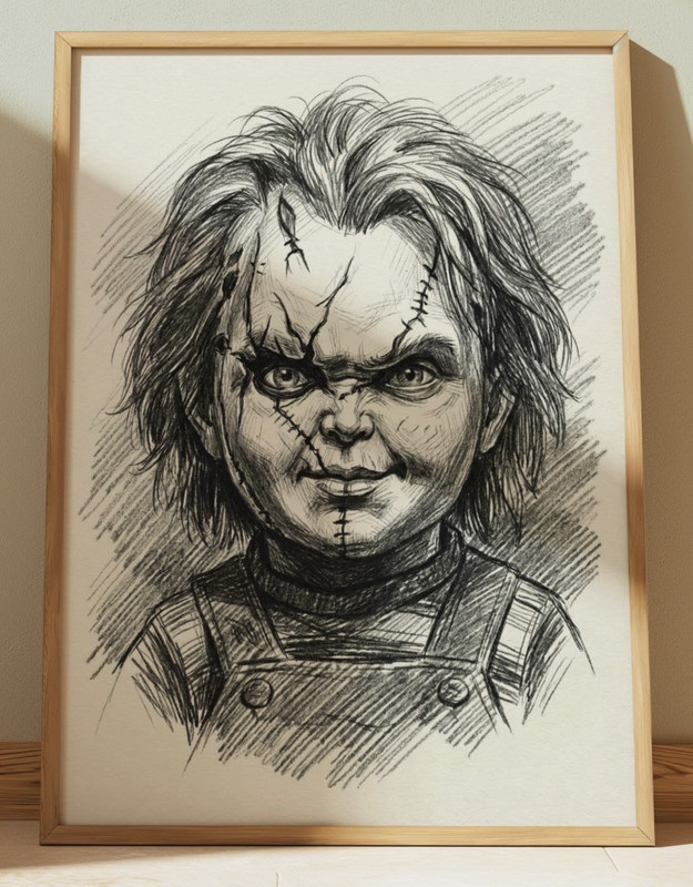 CHUCKY HORROR MOVIE DRAWING PRINT PORTRAIT SKETCH 8″ x 10″ HORROR WALL ART PRINT