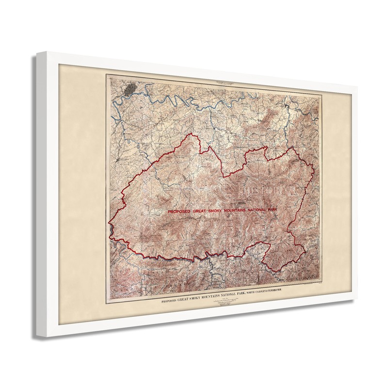 1926 Proposed Great Smoky Mountains National Park Map - Framed Vintage Wall Art gallery