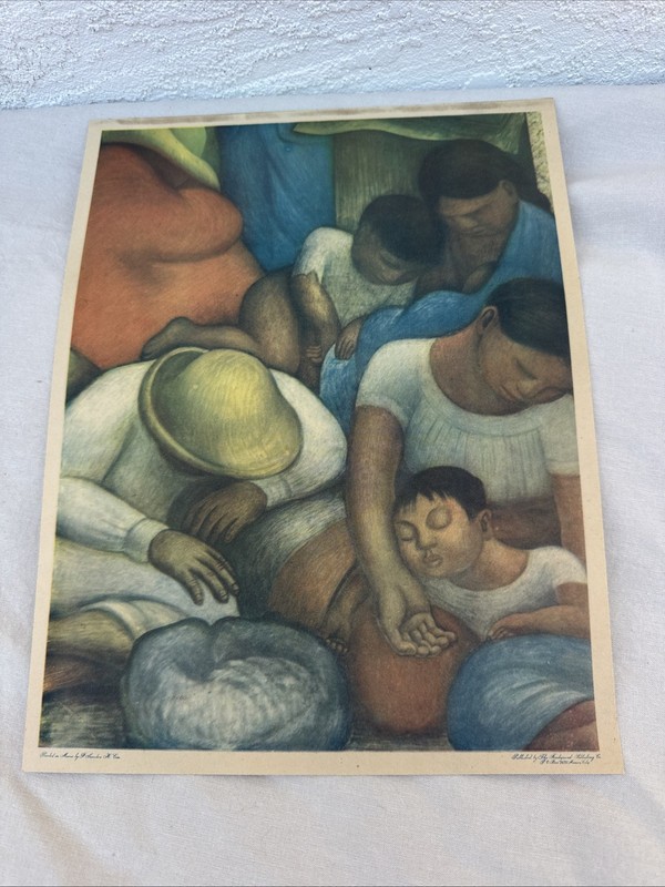 Vintage DIEGO RIVERA Night Of The Poor Print 12"x9" Printed in Mexico