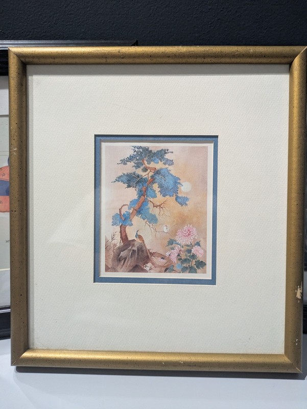 Vintage Framed Asian Bird and Flower Lithograph Print The Guild NY COA