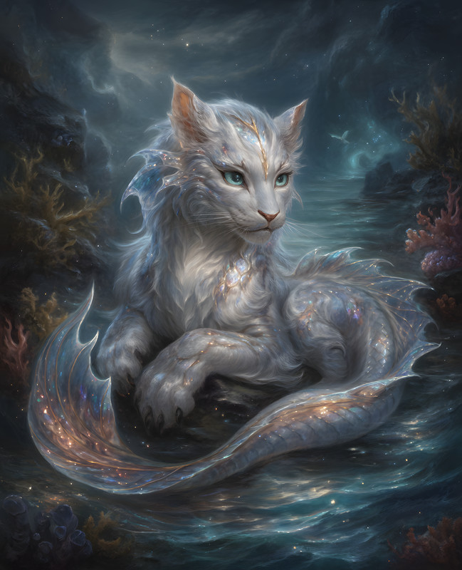 8×10 White Cat On Top Of A Body Of Water Art Print Wall Decor – 530274804